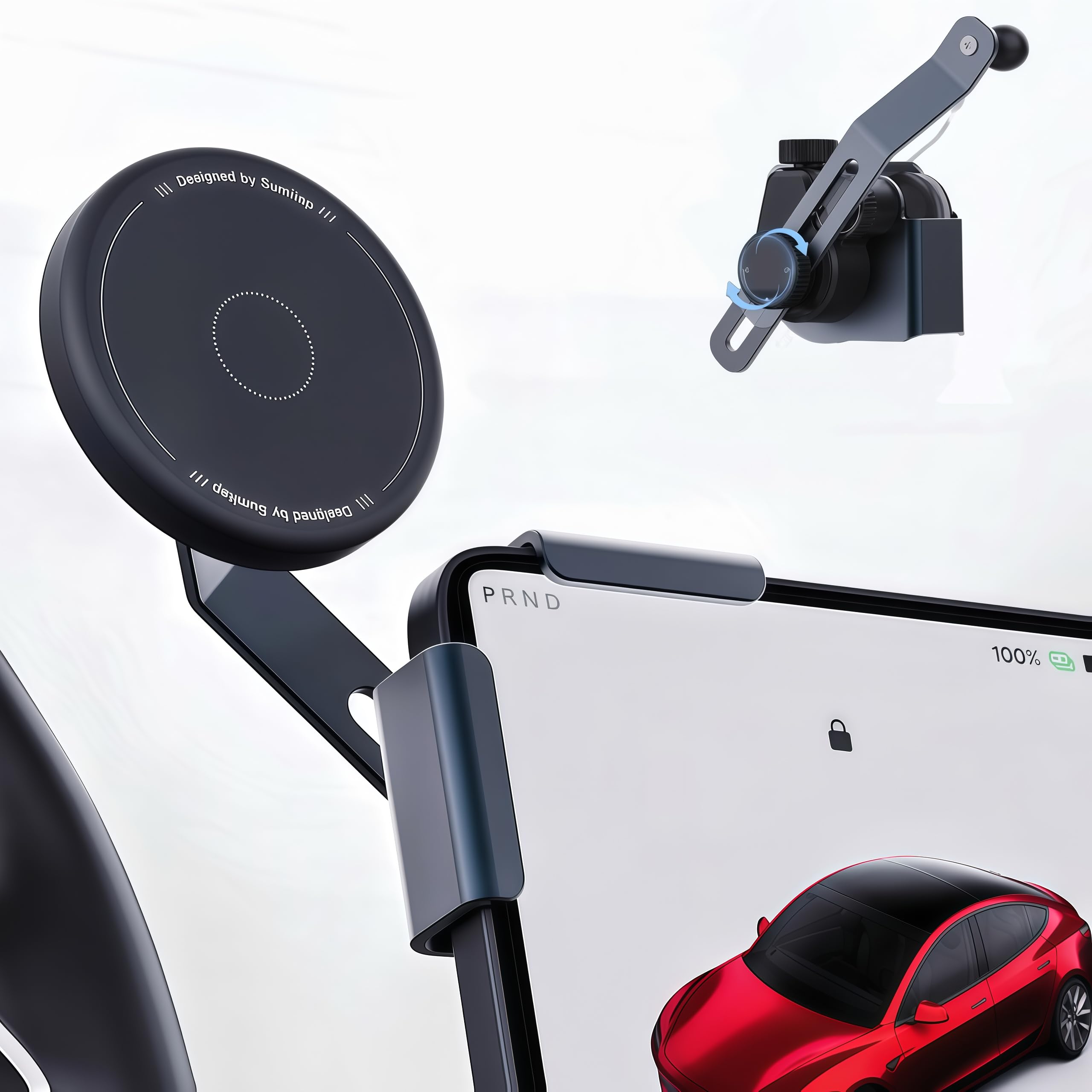 Persevere Tesla Phone Mount Holder, Strong Magnetic Car Phone Holder Mount for Tesla Model 3/Y Accessories, Adjustable Tesla Phone Holder Fits for All iPhone & Android Phones - with Magnetic Ring