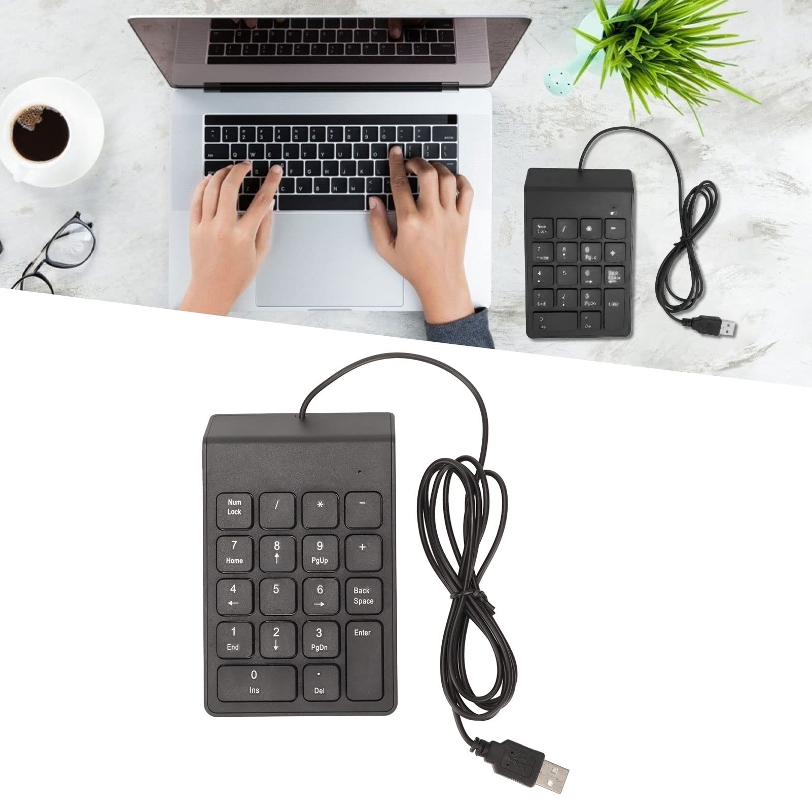 Acouto Przewodowa Klawiatura Numeryczna 18 Klawiszy Ergonomiczny Interfejs USB Typu Plug and Play Ciche Pisanie Klawiatura Numeryczna do Komputera Stacjonarnego Laptop 5 Sztuk Zmniejsza Obciążenie