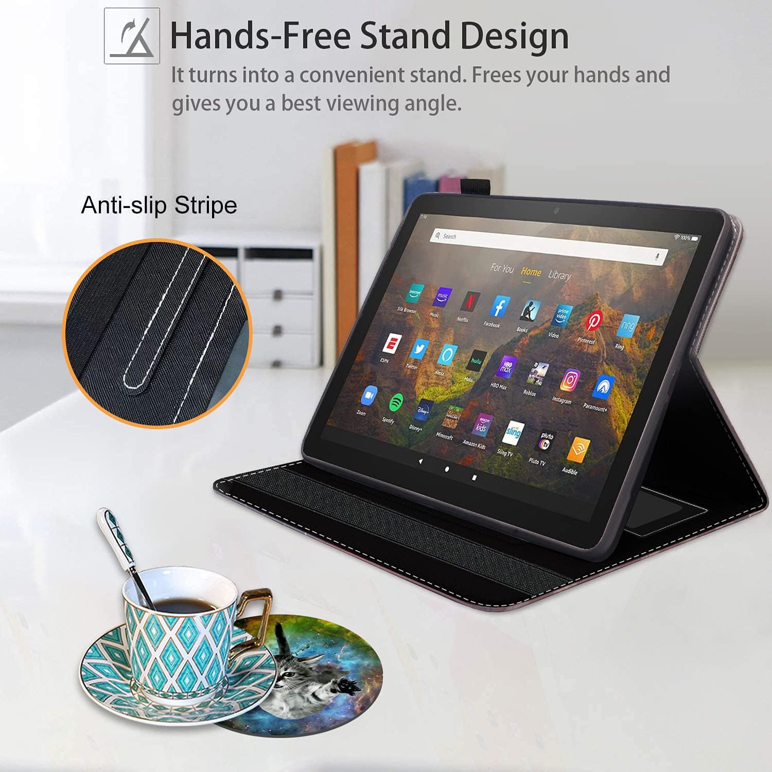 Case for Amazon Fire HD 8 & Fire HD 8 Plus Tablet (10th/12th Generation, 2020/2022 Release) - Premium PU Leather Cover with Auto Sleep Wake, Galaxy Flying Cat