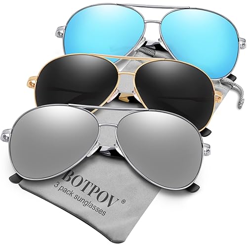 BOTPOV Aviator Sunglasses for Men Women Polarized UV400 Protection Mirrored Lens Metal Frame with Spring Hinges…