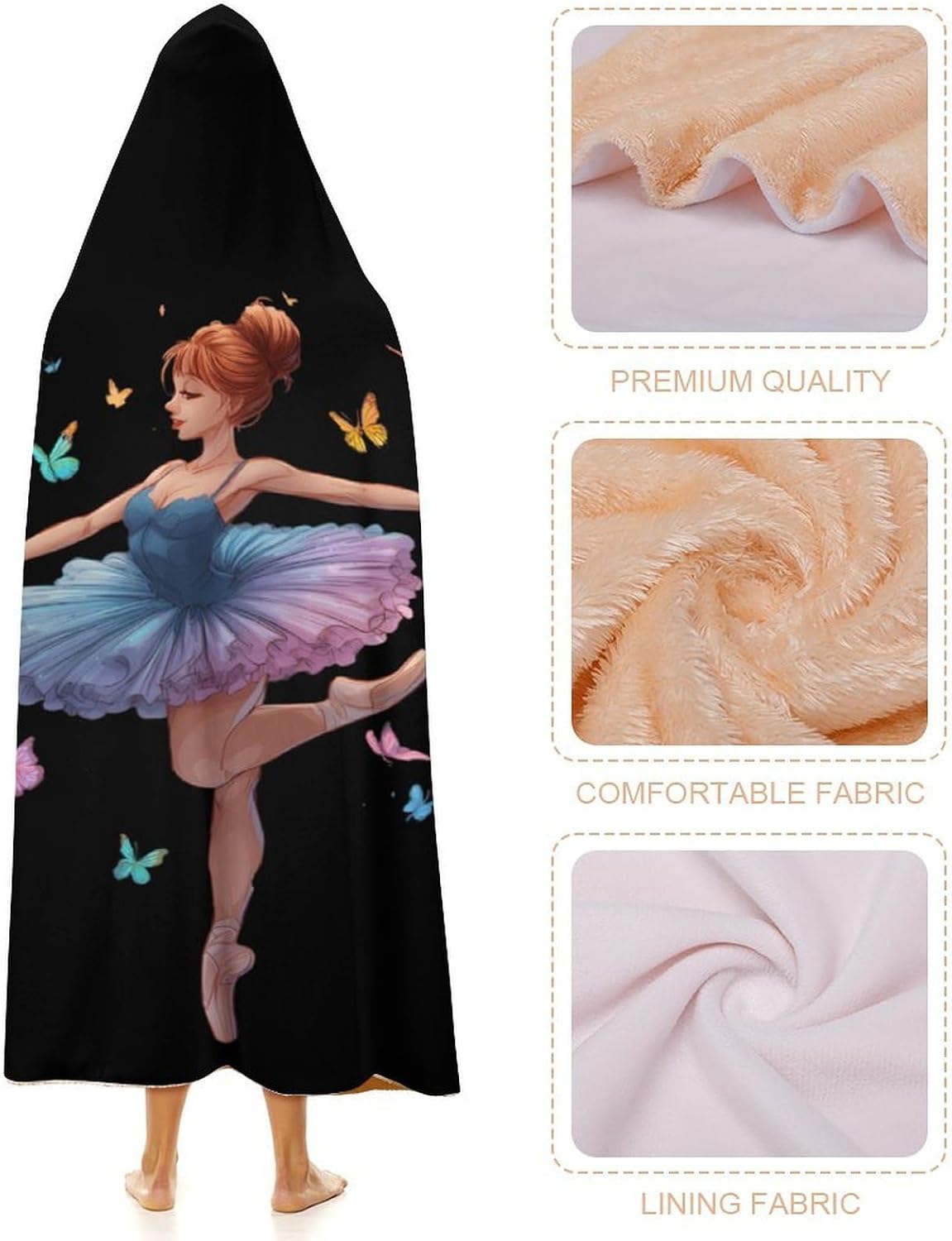 Ballet Butterflies Wearable Blanket Oversized Throw Cape | Cozy Hooded Blanket Gifts for Women Men