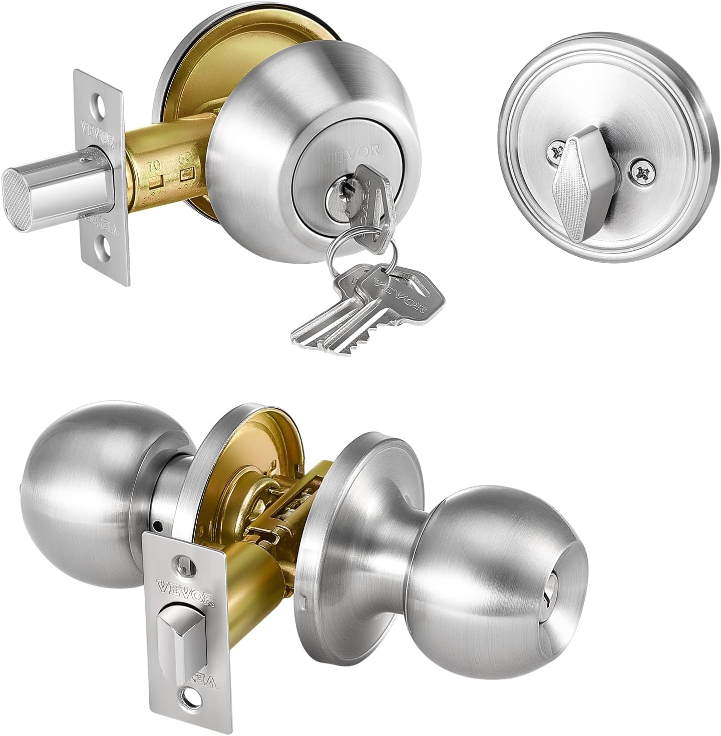 VEVOR Door Knob and Deadbolt Set, Satin Nickel Entry Door Knob and Single Cylinder Deadbolt Combo Pack, Fit for 1-3/8" to 1-3/4" Door Thickness, Lockset for Entrance and Front Door
