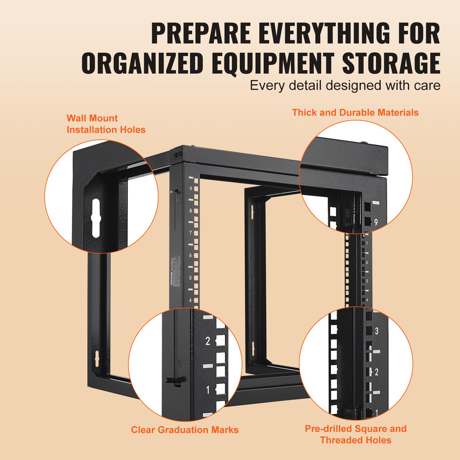 VEVOR Mensola server da Parete 9U, Telaio per Server di Rete Carico max. 68kg ca. 530x450x520 mm, Supporto per Router Rete Apparecchiature IT da Muro Salvaspazio