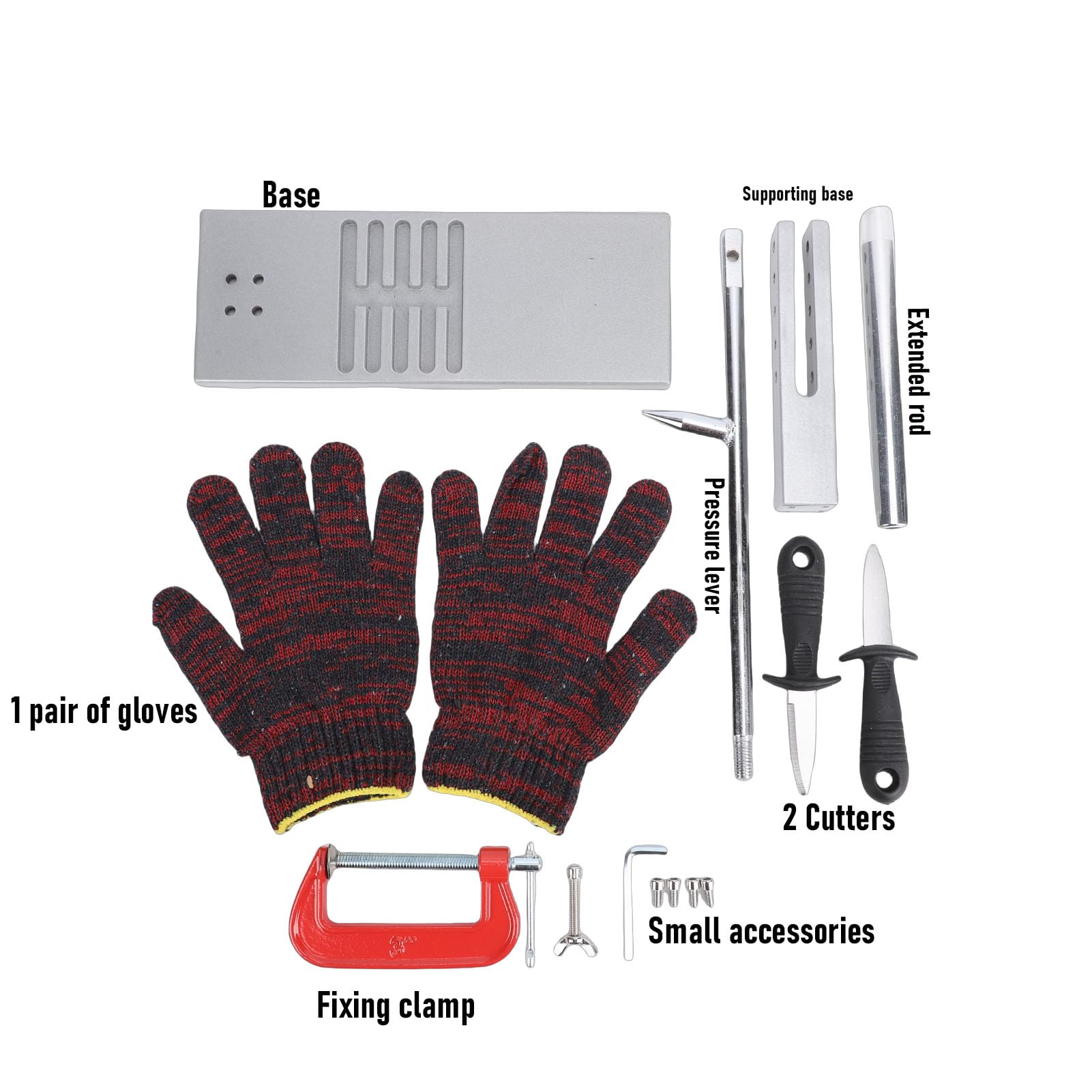 Fafeicy Kit D'outils Réglable pour Ouvre-palourdes avec 5 Réglages de Hauteur, 2 Couteaux, Pince en G et Résistants aux Coupures pour une Ouverture Facile et Sûre des Coquillages à la