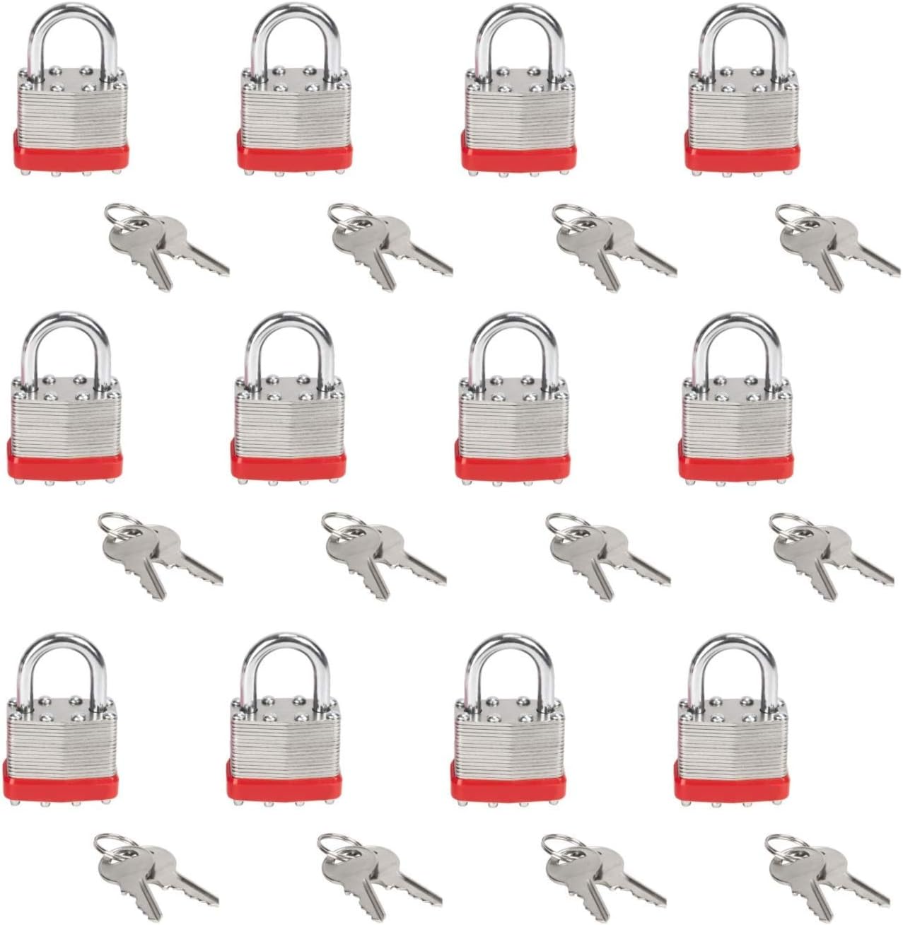 40mm Keyed Alike (A389) Laminated Steel Short Shackle Padlock, Shackle Size is 1 3/4" Wide x 1" Long (12 Pack)