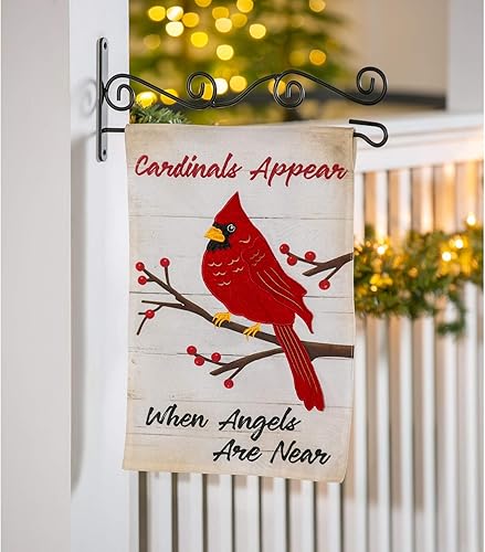 Miniatura 2 de Evergreen Flag Bandera de lino con texto en inglés «When Angels Are Near Garden» | Bandera de jardín de invierno de 12 x 18 pulgadas de doble cara |