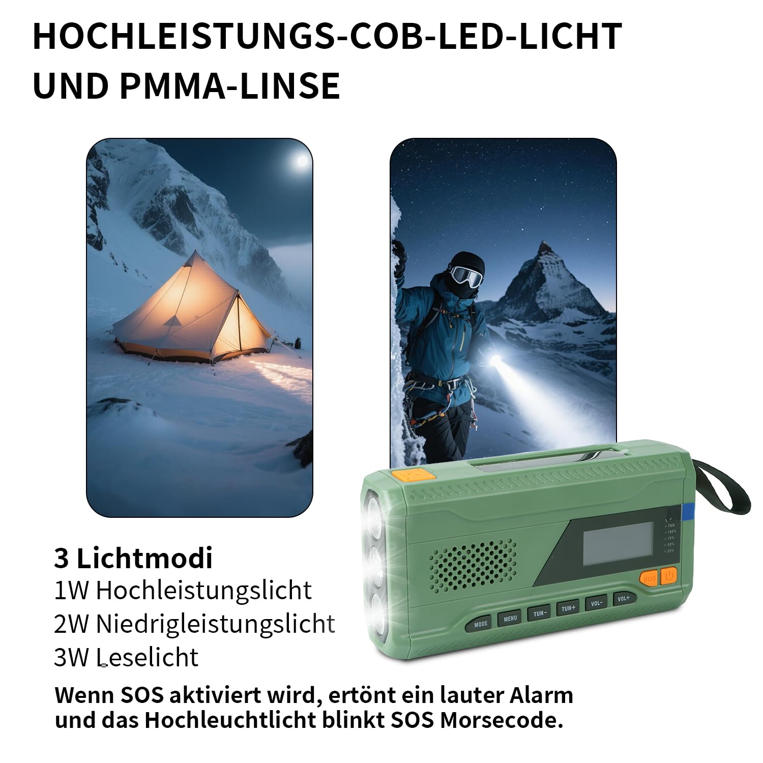 Radio d'urgence, à manivelle, FM/DAB+/DAB, portable, avec batterie externe de 4000 mAh, chargeur de téléphone, charge USB, manivelle, alarme SOS, lampe de poche 3 modes, pour extérieur, camping