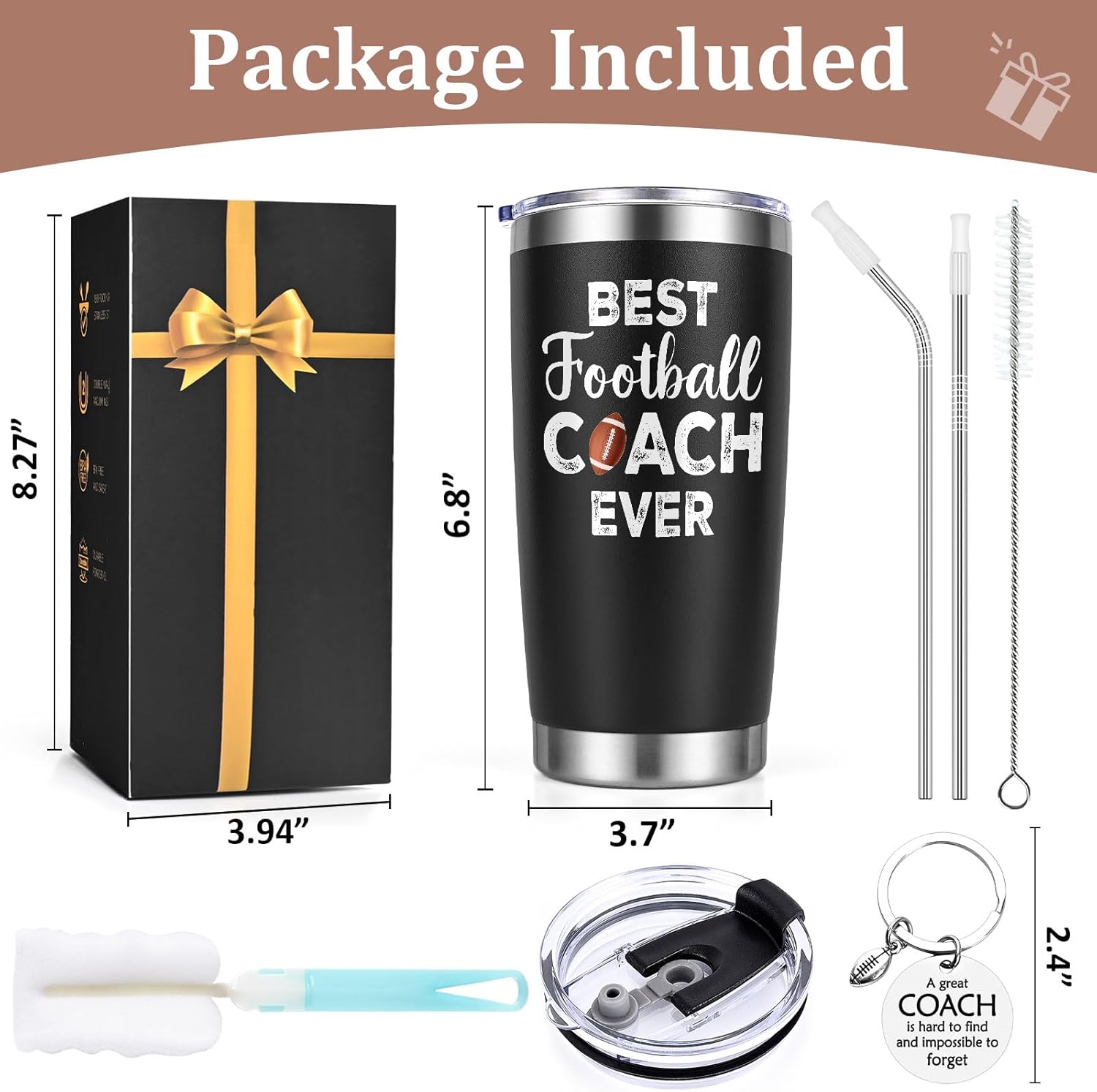 Lifecapido Football Coach Gifts, 20oz Football Coach Insulated Tumbler, Football Coach Appreciation Gifts for Men, Black - Image 7