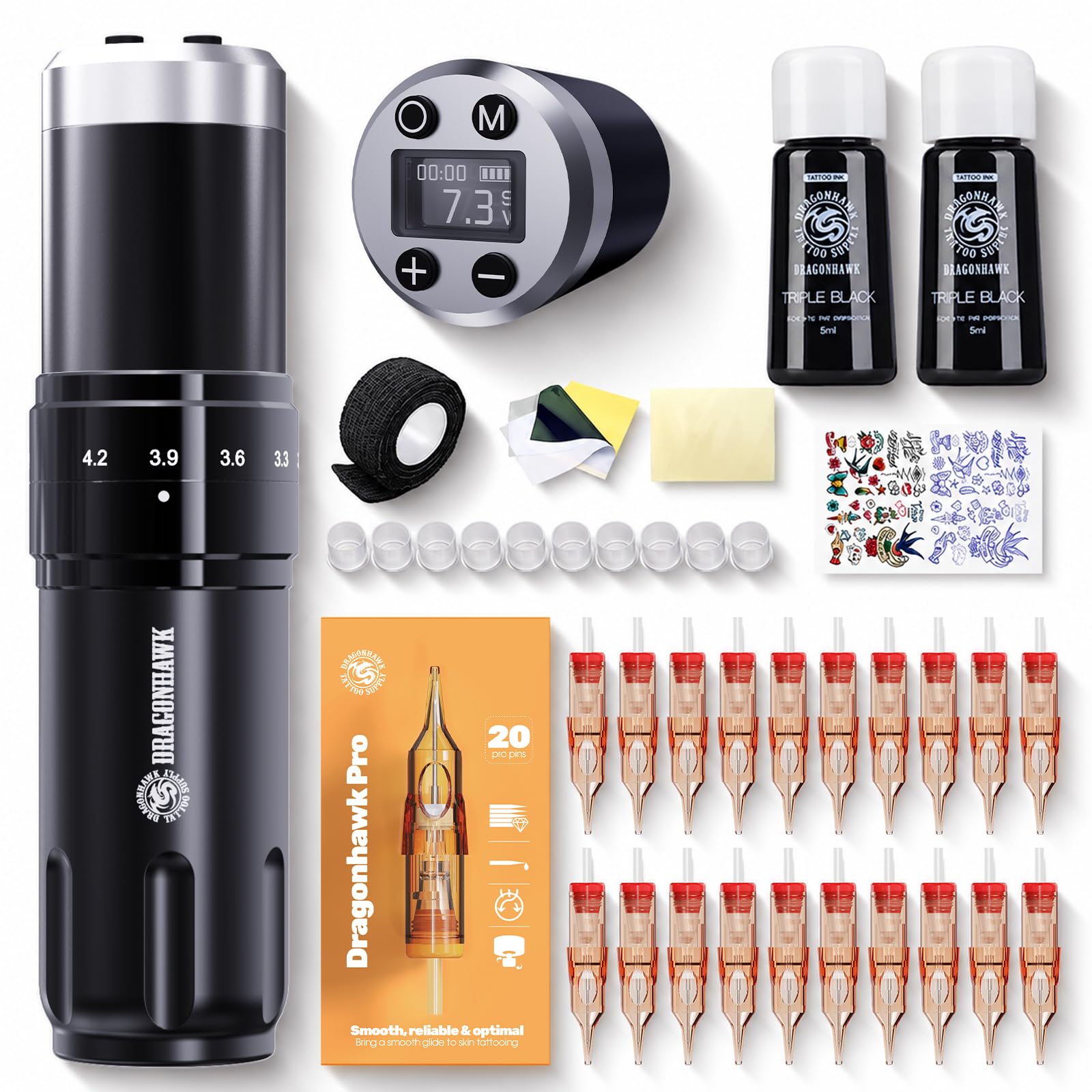 Amazon.com: Dragonhawk Wireless Tattoo Gun Kit 7 Adjustable