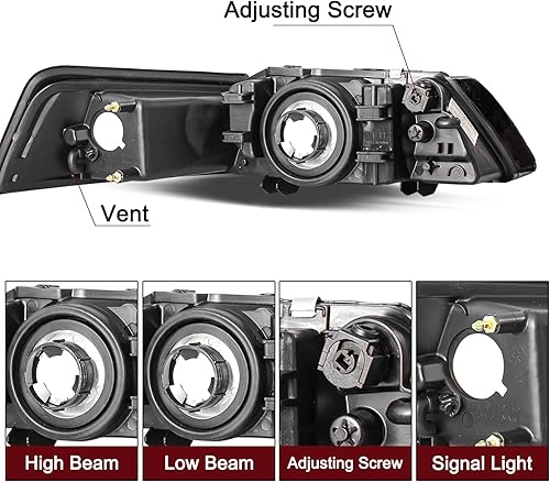 Miniatura 4 de JSBOYAT Repuesto de montaje de faros delanteros para Ford Mustang 1999-2004 con carcasa cromadanegra - lado del pasajero y del conductor, Cromado