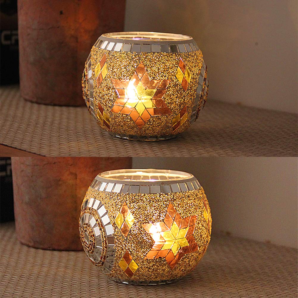 Mosaic Glass Candle Holder Vase Pen Holder, Crackled Glass Mosaic Tea Light Holder - Image 3