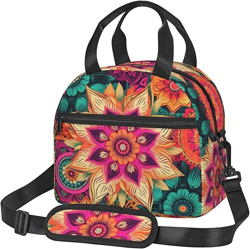 Miniatura 1 de Bolsa de almuerzo con estampado de flores coloridas de mandala bohemio para mujeres y hombres, aislada, impermeable, a prueba de fugas, bolsa de
