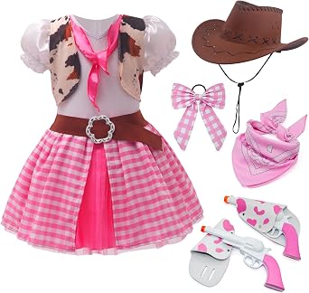 Cowgirl Costume for Girls Halloween Costumes Western Girl Dress Up Cowgirl Role Play with Bandana, Cowboy Hat