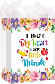 WhatSign Teacher Appreciation Gift Bags - 11.5" Teacher Retirement Gift Bag with Handle Thank You Teachers End of Year Teachers Gifts Wrap Bags with Tissue Paper