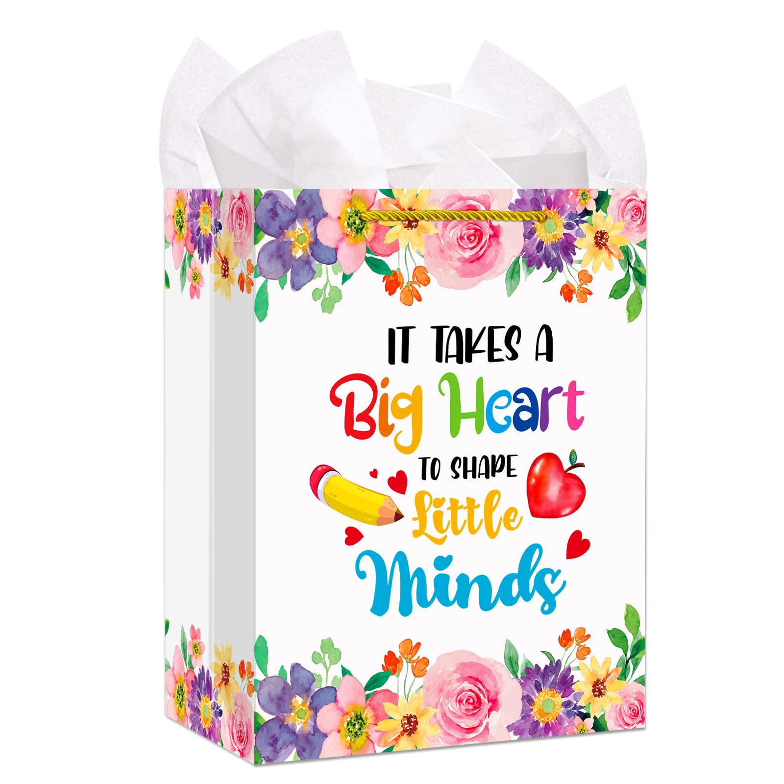 WhatSign Teacher Appreciation Gift Bags - 11.5" Teacher Retirement Gift Bag with Handle Thank You Teachers End of Year Teachers Gifts Wrap Bags with Tissue Paper