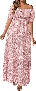 Plus Size Sun Dresses Women - Summer Off The Shoulder Puff Sleeve A Line Boho Maxi Flow Long Dress 2025 - Buy now