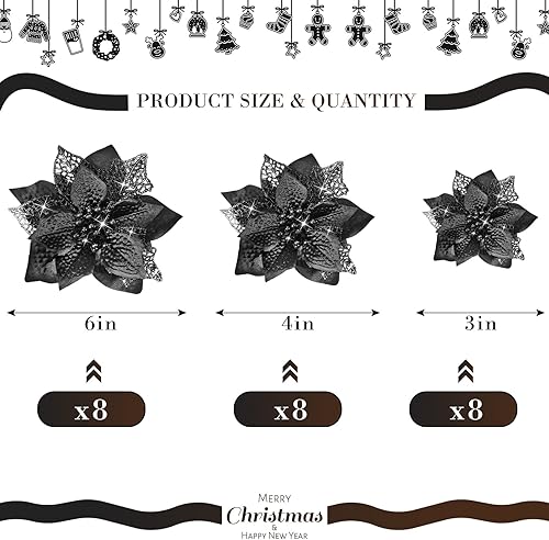 Vista 33 de Boao 24 Pieces Christmas Artificial Glitter Poinsettia Flowers Xmas Flowers Wedding Christmas Tree New Year Ornaments(Green)