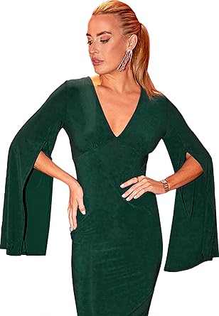 Chi Chi London Women's V-Neck Split Sleeve Green Bodycon Dress for Special  Occasion, Green : Amazon.de: Fashion