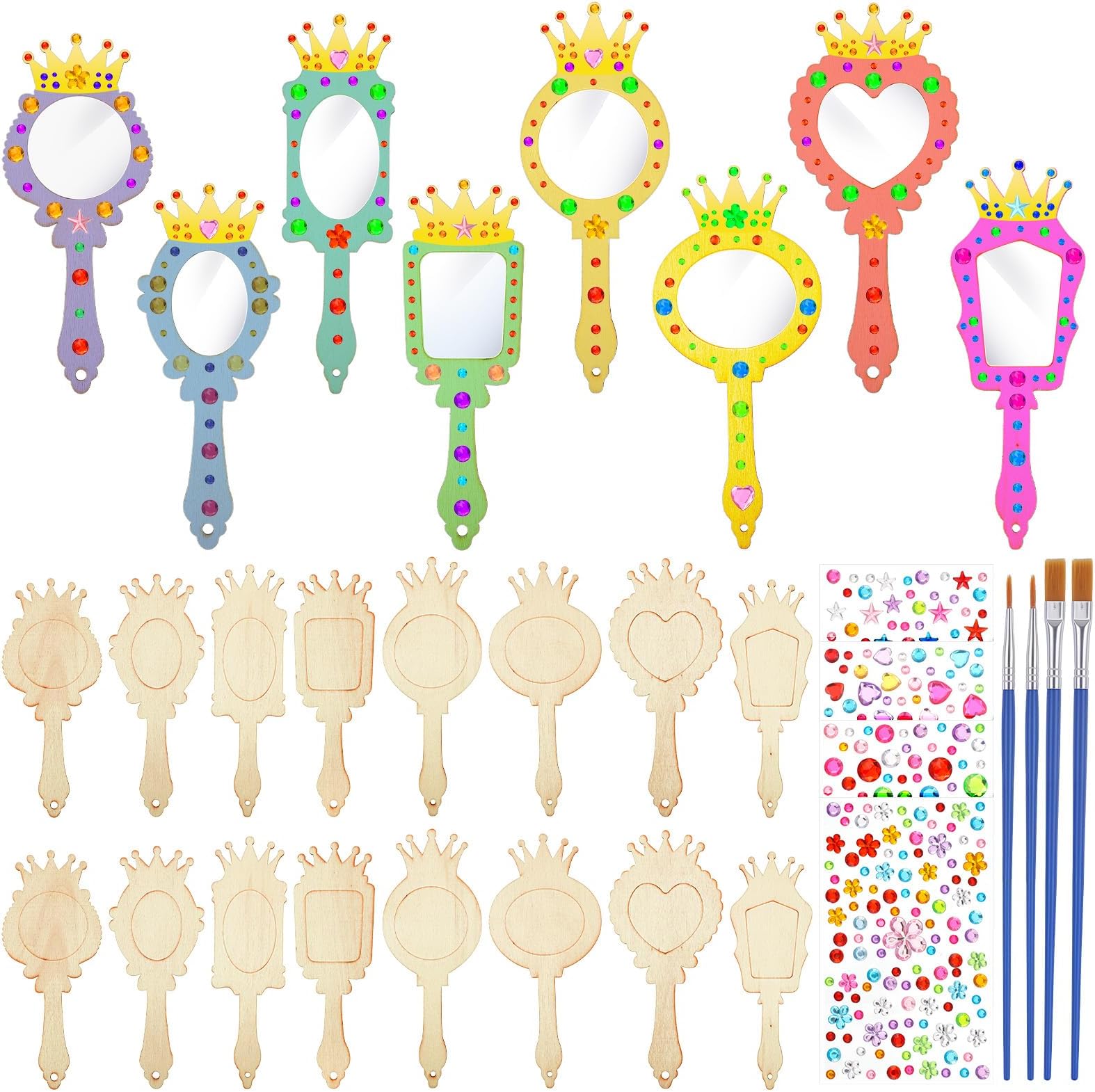 24pcs Wooden Mirror Crafts for Kids, DIY Wood Mirrors Crafts Unfinished Mini Handheld Mirrors Paint Wooden Hand Mirror Craft for Girls Art Activities DIY Handmade Craft Princess