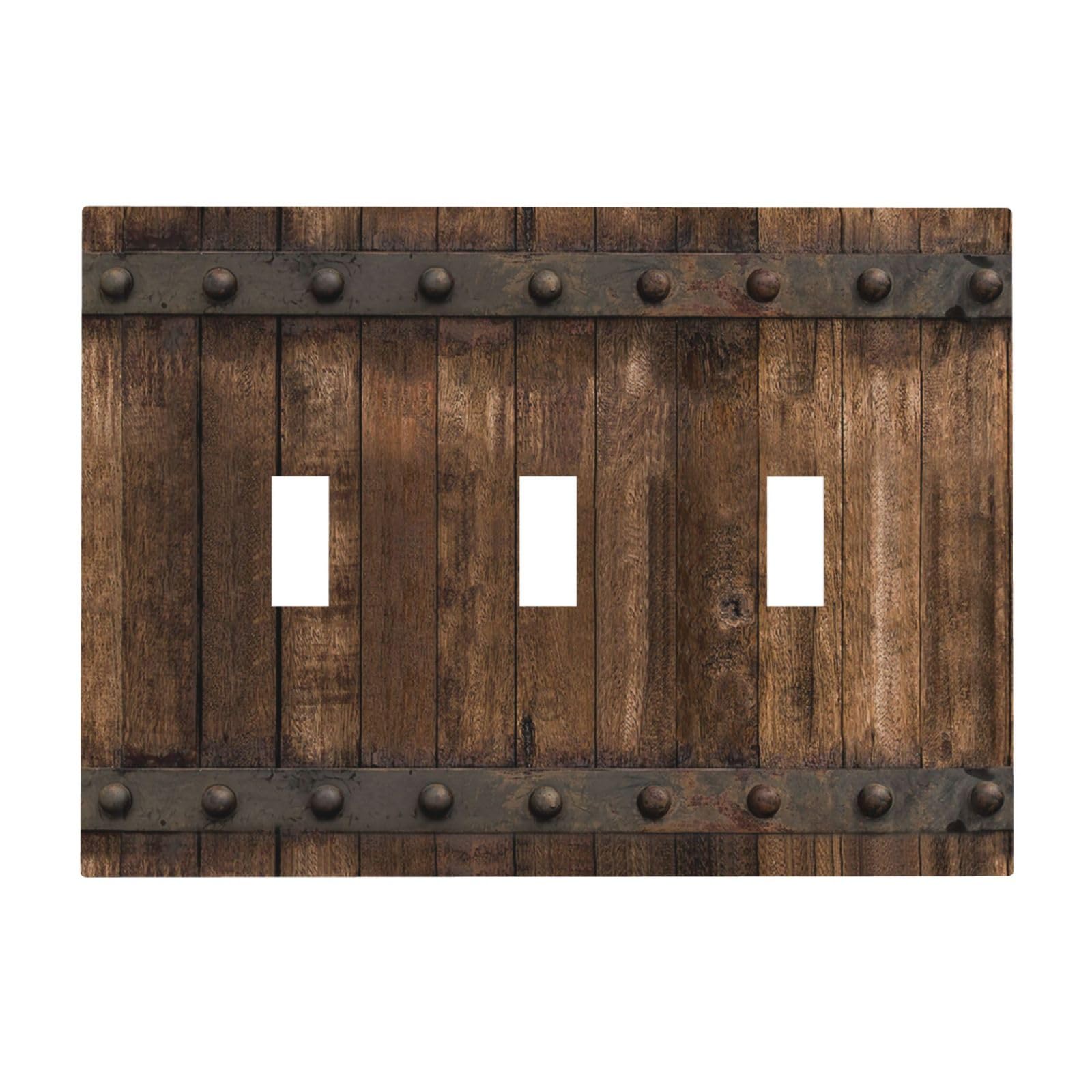 biondbong Rustic Brown Wood Barn Door Farmhouse Light Switch Cover Plate 3 Gang Triple Toggle Wall Plate Country Decorative Electrical Faceplate for