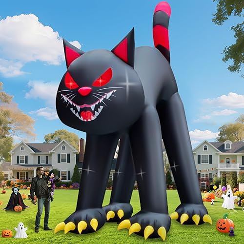 Miniatura 5 de Kalolary - Decoraciones inflables de Halloween de 6.1 metros para exterior, gato negro malvado gigante con luces LED integradas, decoración