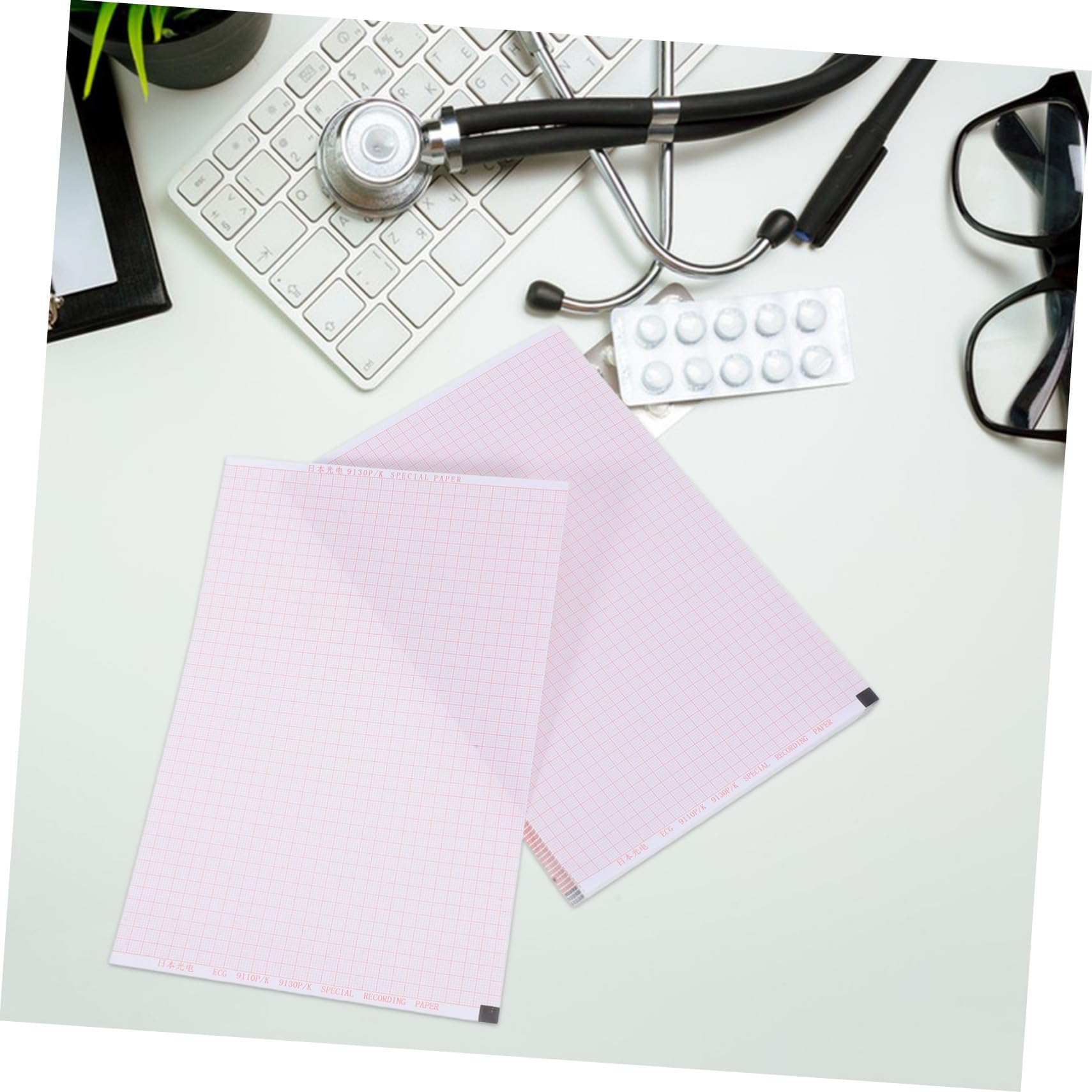ABOOFAN 5 Piezas Papel para Monitorización Cardíaca Papel Térmico con Cuadrícula Roja Precisa Compatible con Equipos Médicos Clínicos