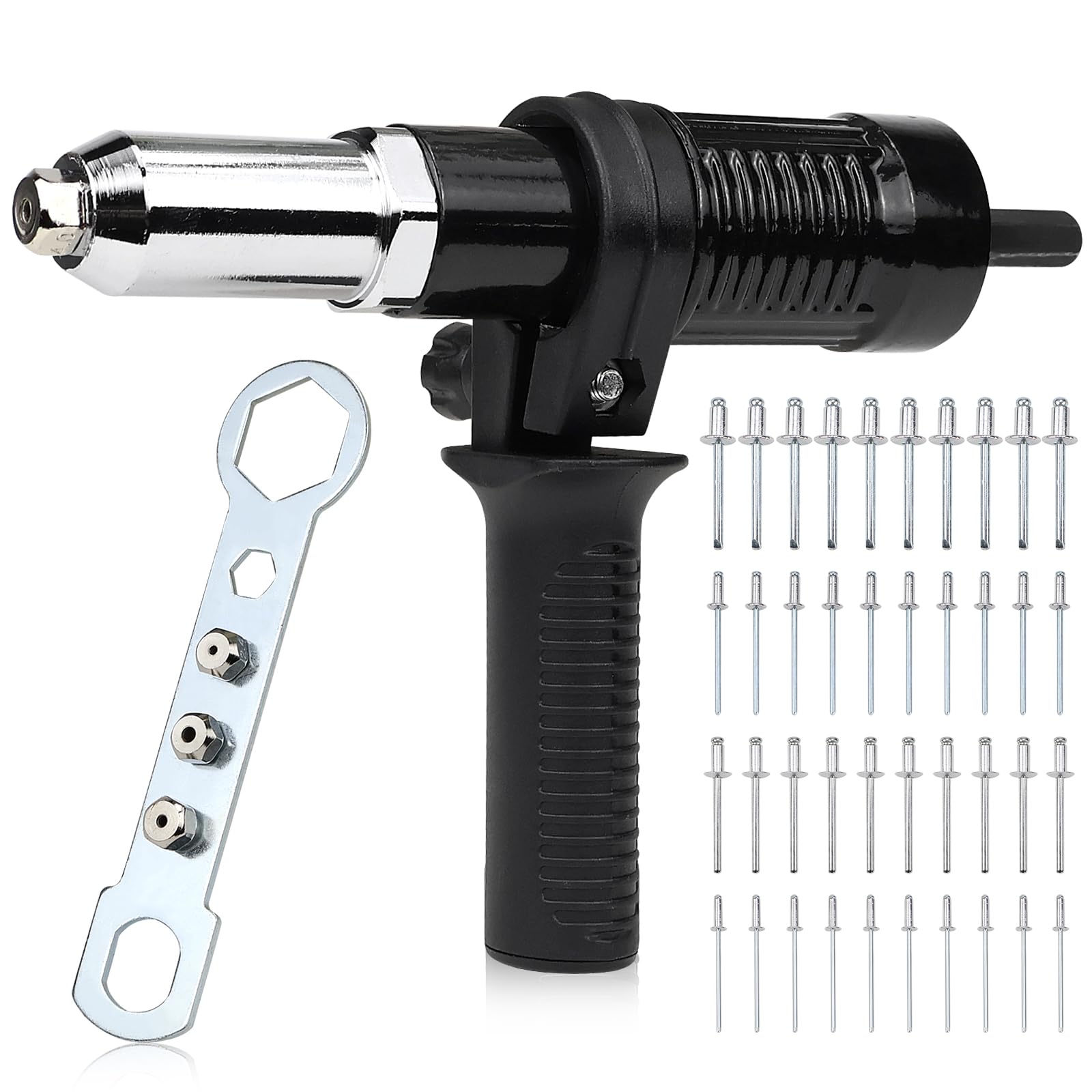 Remachadora eléctrica, Remachadora para Taladro, Remachadora para Taladro Inalámbrico, Con 40 remaches ciegos, Para Remaches con tamaños de 2,4/3,2/4,0/4,8 mm