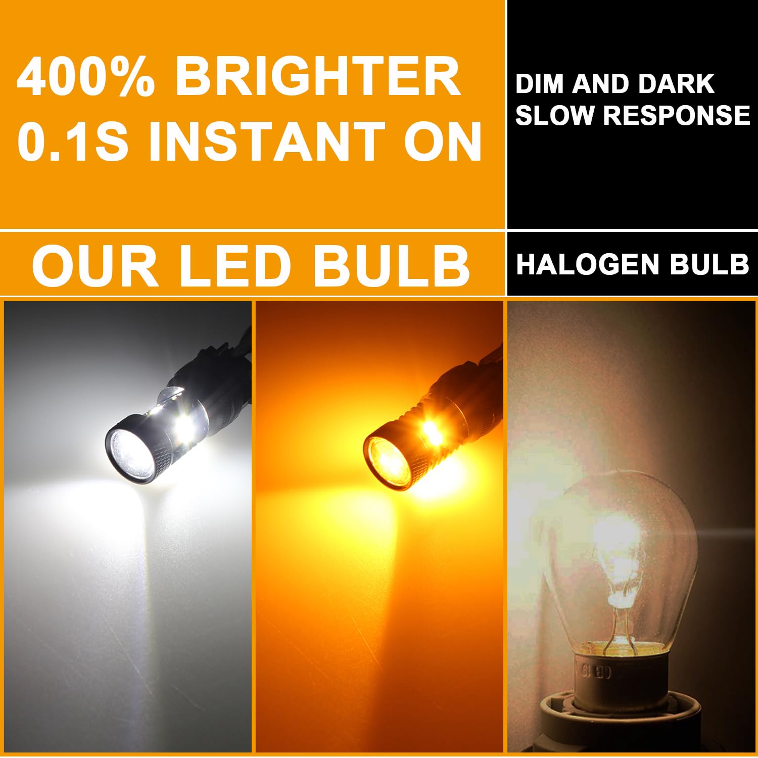 GLOFE Super Bright White Amber Dual Color Switchback 3157 3156 3155 3057 4157 4057 LED Bulbs with Projector for Car Front Turn Signal Parking Lights DRL Anti Hyper Flash, Pack of 2
