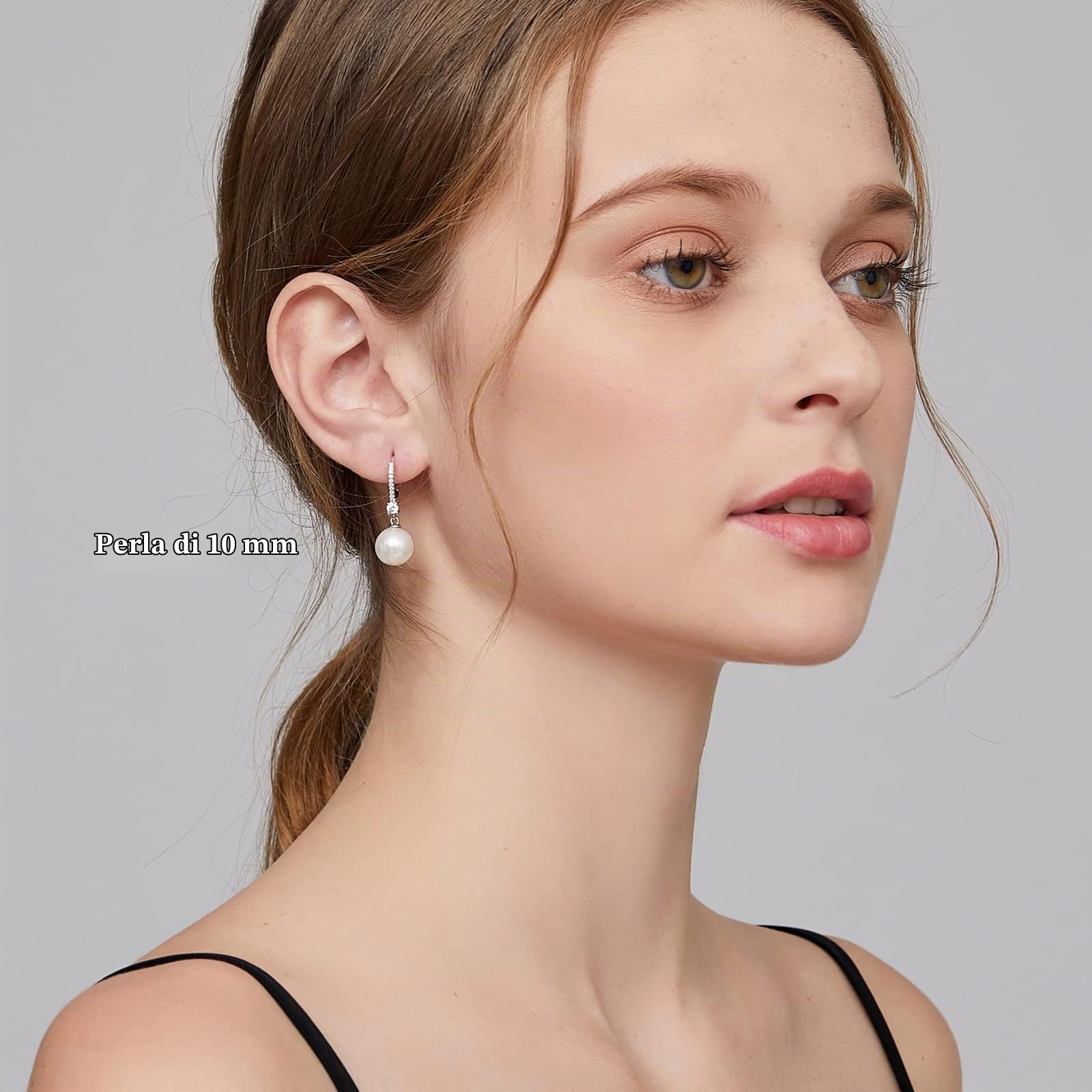 Orecchini Perle Donnain Argento Sterling 925 Leverback Orecchini Pendenti Perla Zrconi Diamantati Perle Gioielli Regali per Donne Matrimonio Spose 8/10 mm