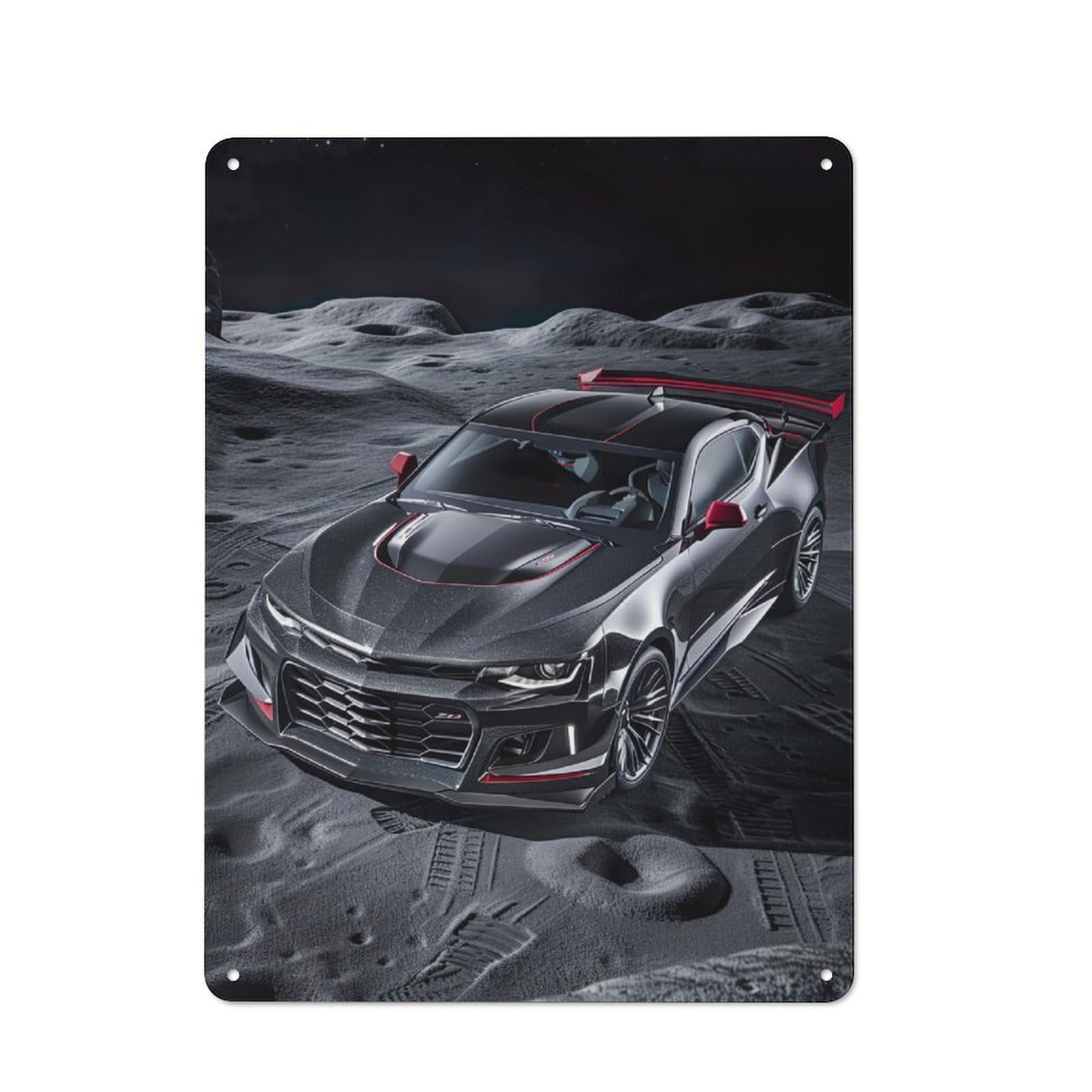 Junmoney Black Sportscar On Mars Office Metal Sign 40X30cm, Understated Office Wall Decor For Workspace, Cafe, Shop Or Desk Area