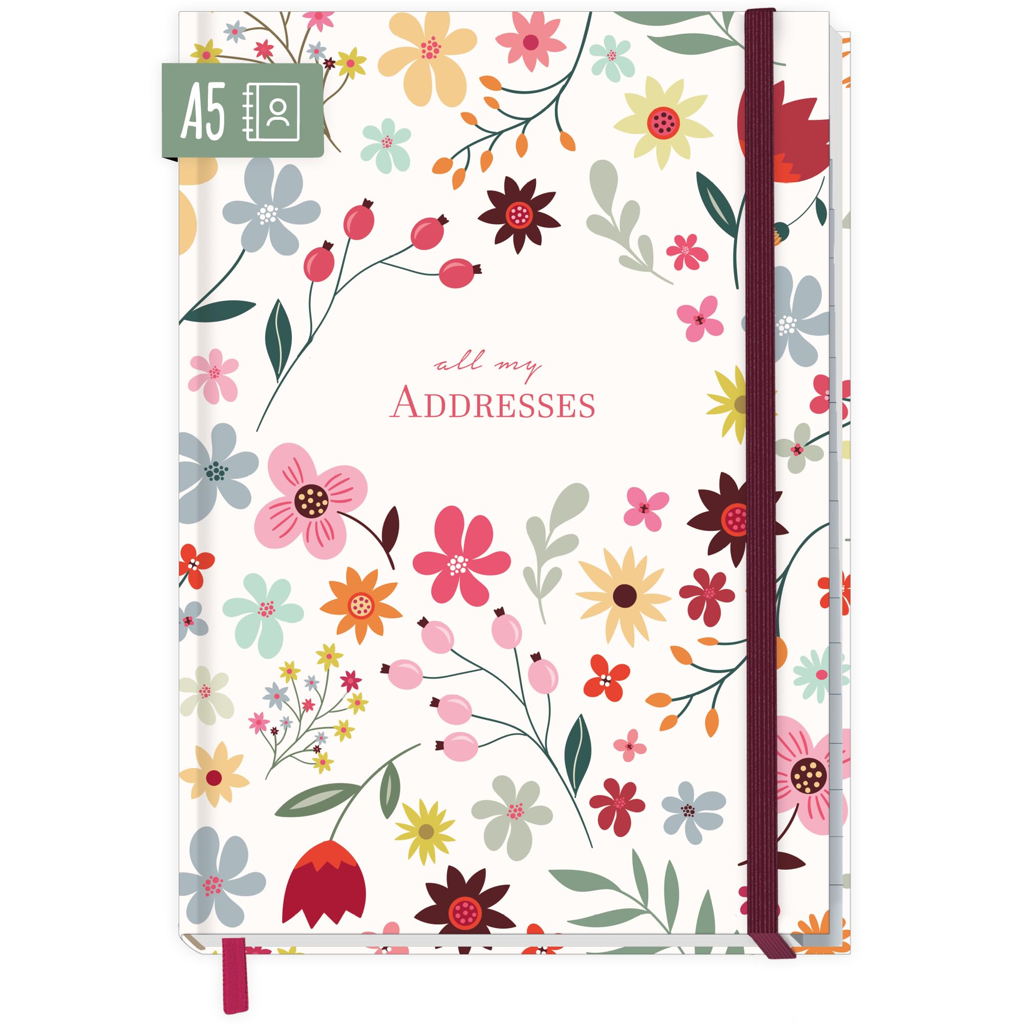 paper&you® Agenda A5 con índice A-Z [Wild Flower] para contactos, cumpleaños y contraseñas - sostenible y respetuosa con el clima