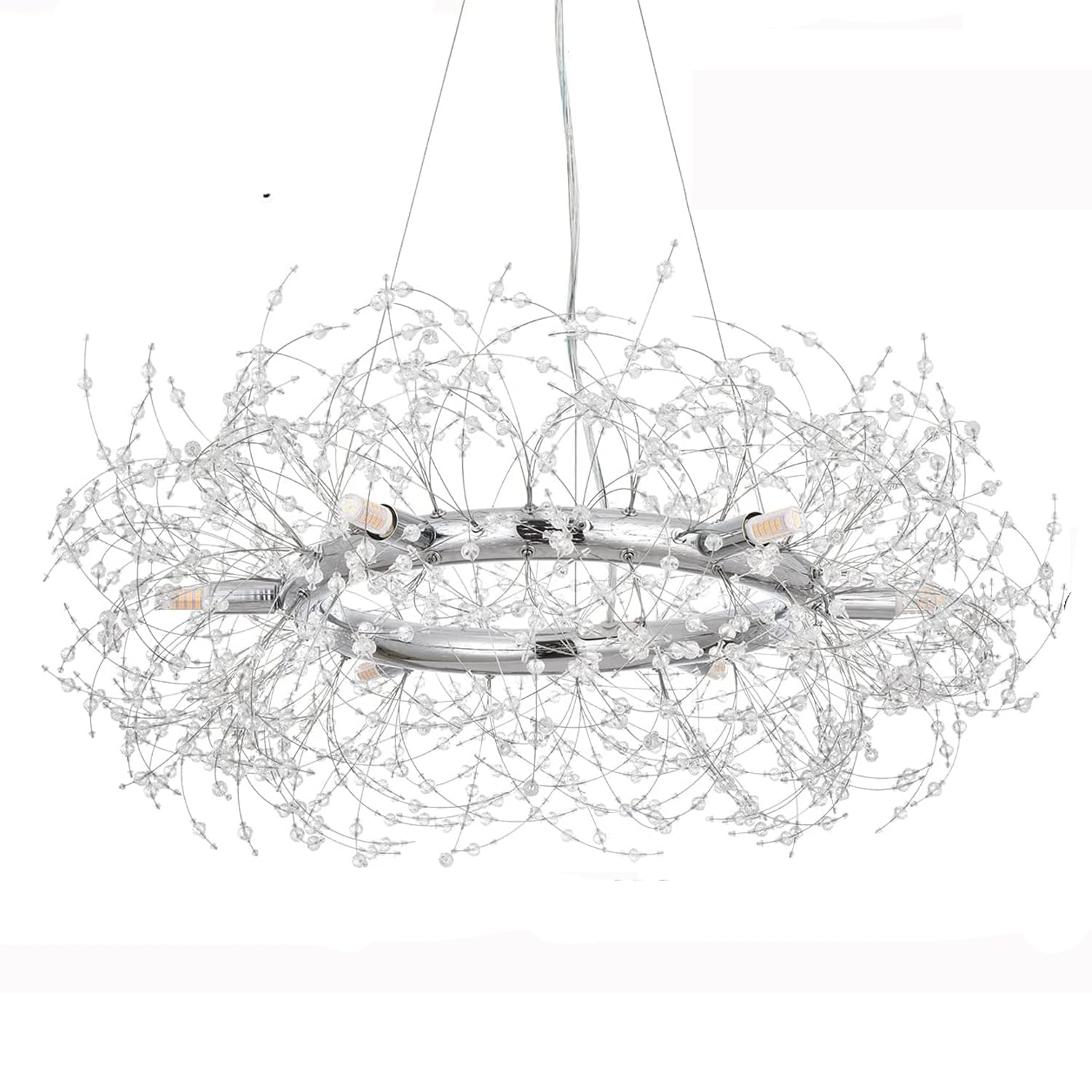 EFPD Fireworks Chandelier, G9 Crystal Ceiling Light, recessed Installation, for Lighting bedrooms, Dining Rooms, Living Rooms and Kitchen Islands. (Silver Disc Light 6T)