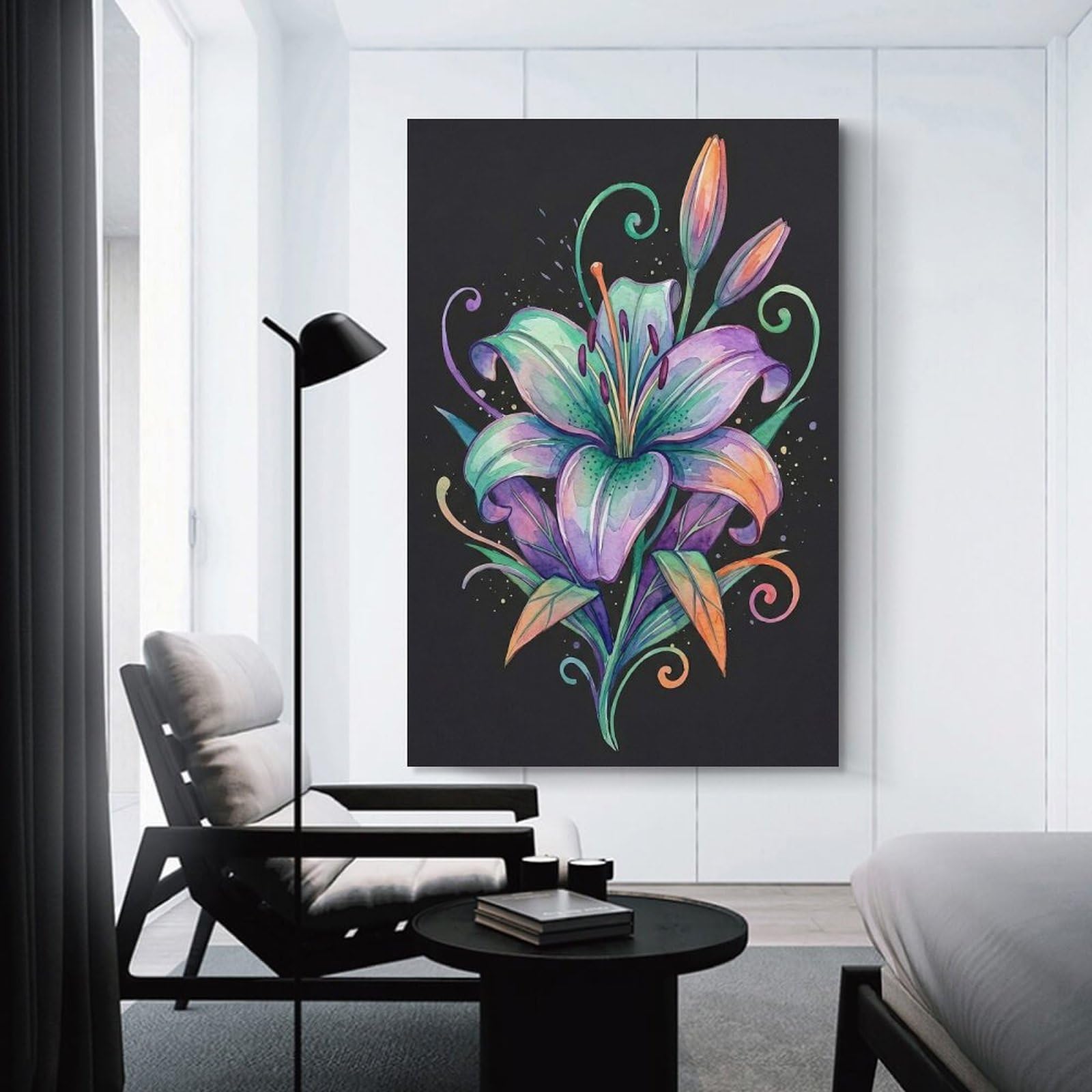 Junmoney Unframe-Style-3-2 Vibrant Watercolor Lily Illustration Hanging Wall Art, 24X36inch(60X90cm), For Gallery Wall Decor And Room Displays, Home Wall Art For Statement Displays