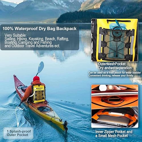 Miniatura 10 de Mochila impermeable Bolsa seca 25L35L55L para kayak, bolsa flotante con cierre enrollable para actividades acuáticas al aire libre
