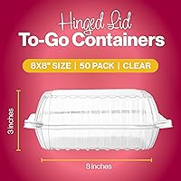 Vista 6 de 50 recipientes de plástico transparente, 8 x 8 x 3 pulgadas, tapa con bisagras para alimentos Contenedores de alimentos con cubierta para cajas