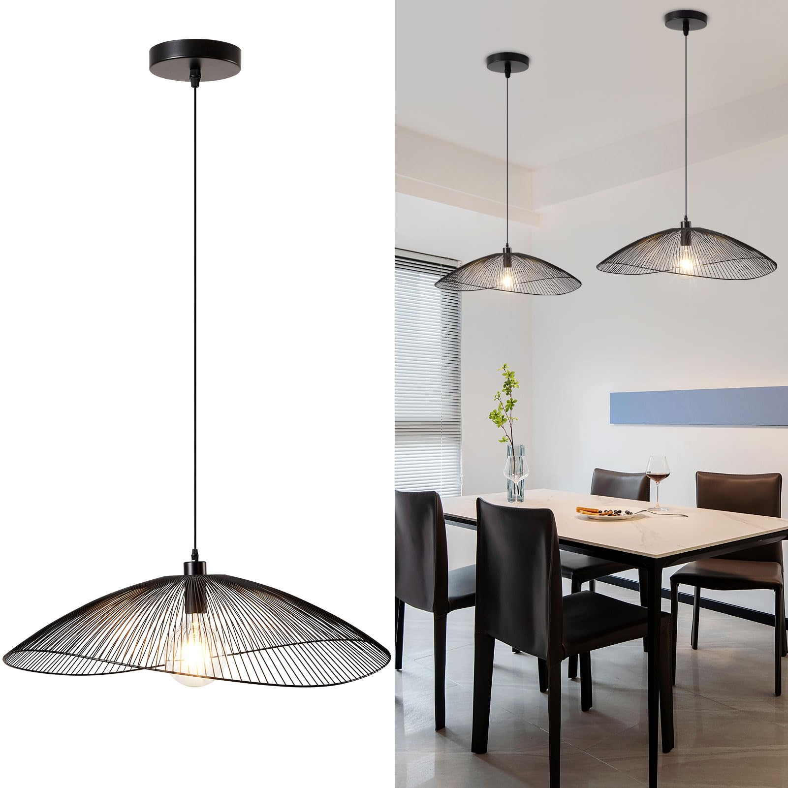 Harper Living Black Contemporary Large Pendant Ceiling Light Decorative Shade With Curved Metal Threads