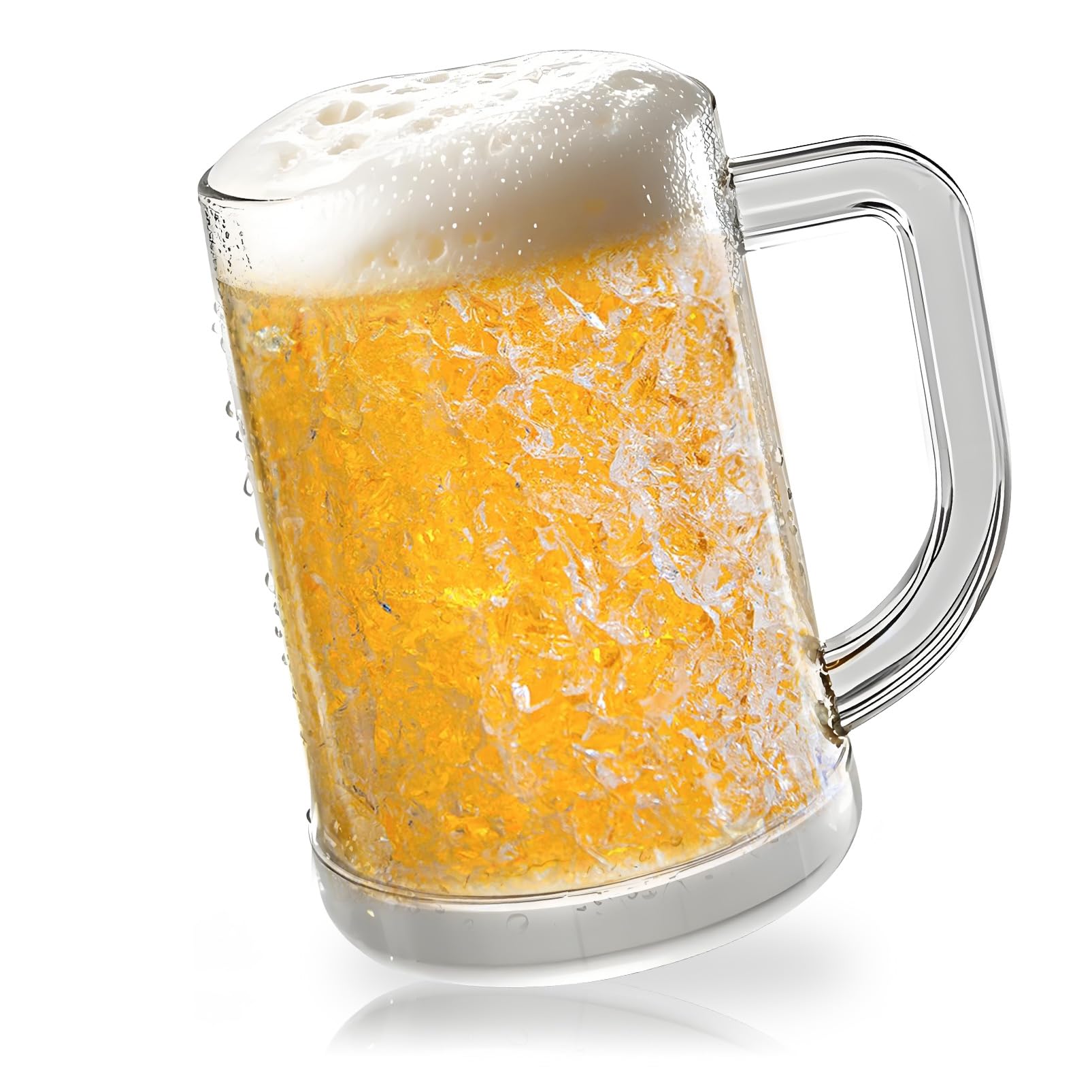 Beer Mugs for Freezer, Double Wall Insulated Plastic Glasses,13 oz Clear Plastic Frozen Beer Mug with Handle, Perfect Ice Cup for Home Party 1Pack
