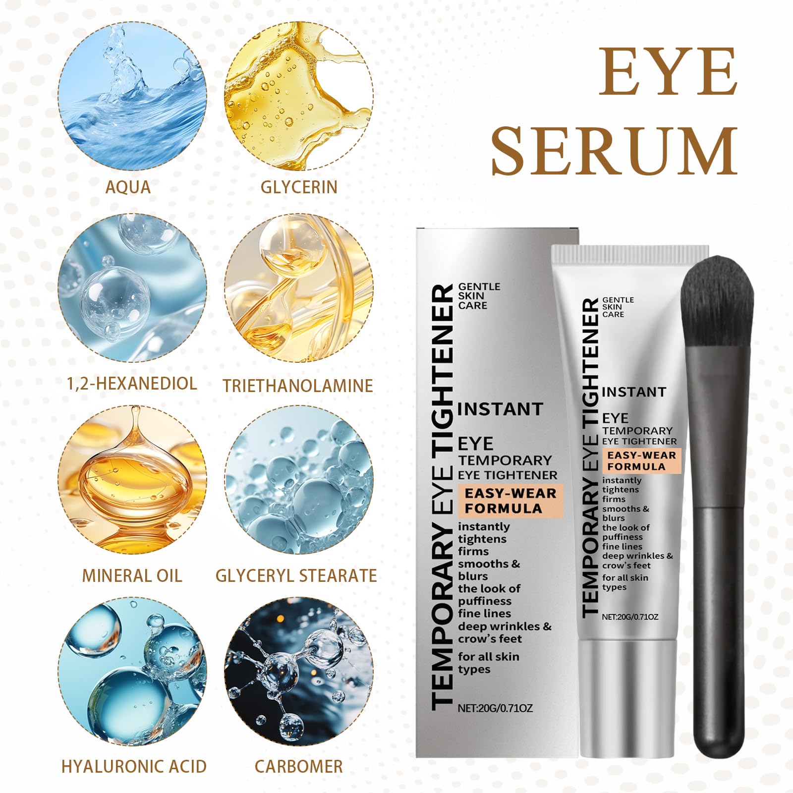 3 Stück Instant Face Tightener Cream Perfection Primer Tightener,mit 3 Pinseln,Sanfte Pflege,Feuchtigkeit,Feuchtigkeit für Die Haut Rund Um Die Augen,Geeignet für Alle Hauttypen