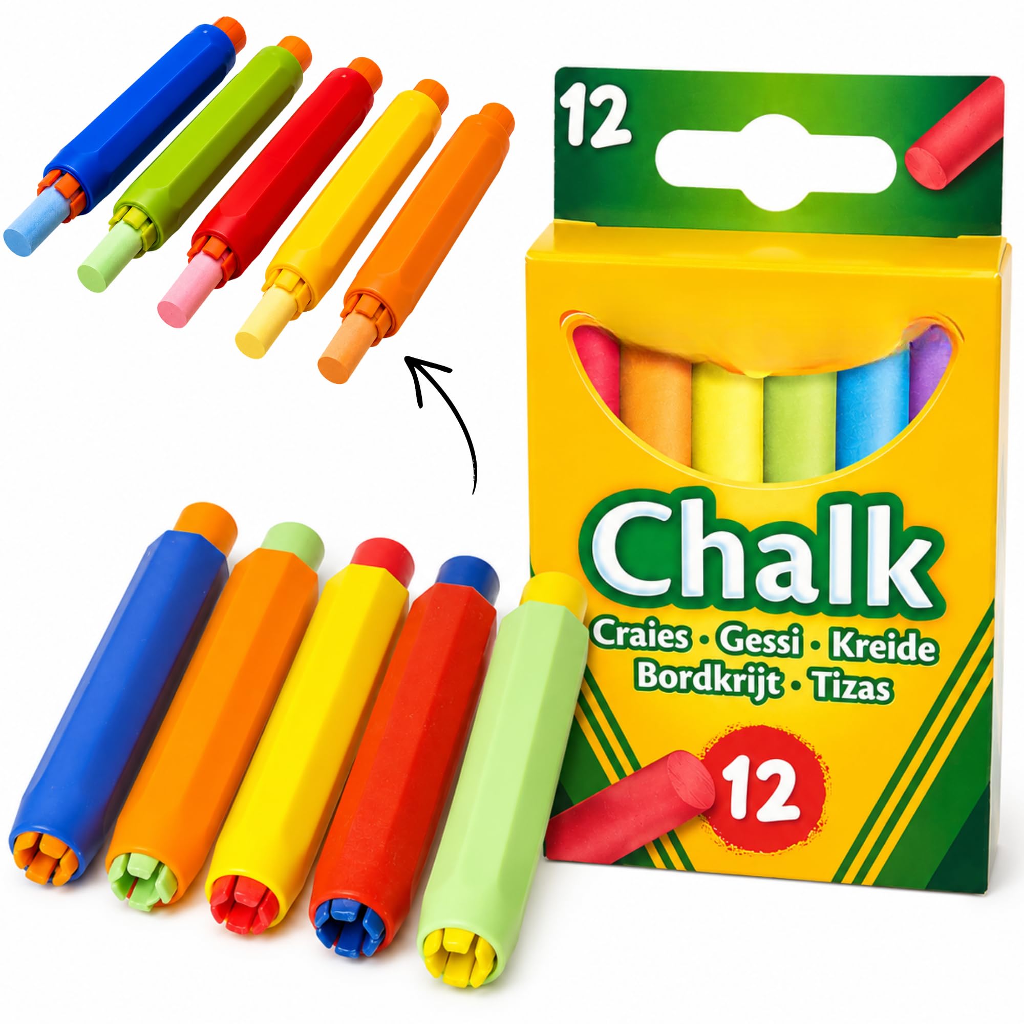 Chalk Bundle Compatible With Included Crayola Mess Free And Chalk Holder - Outdoor Chalk Sticks, Non-Toxic Kids Pavement Chalks For Drawing And Learning