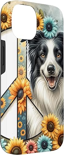 Miniatura 6 de Funda estética para iPhone 15 Pro Peace Sunflower Border Collie con acuarela vibrante