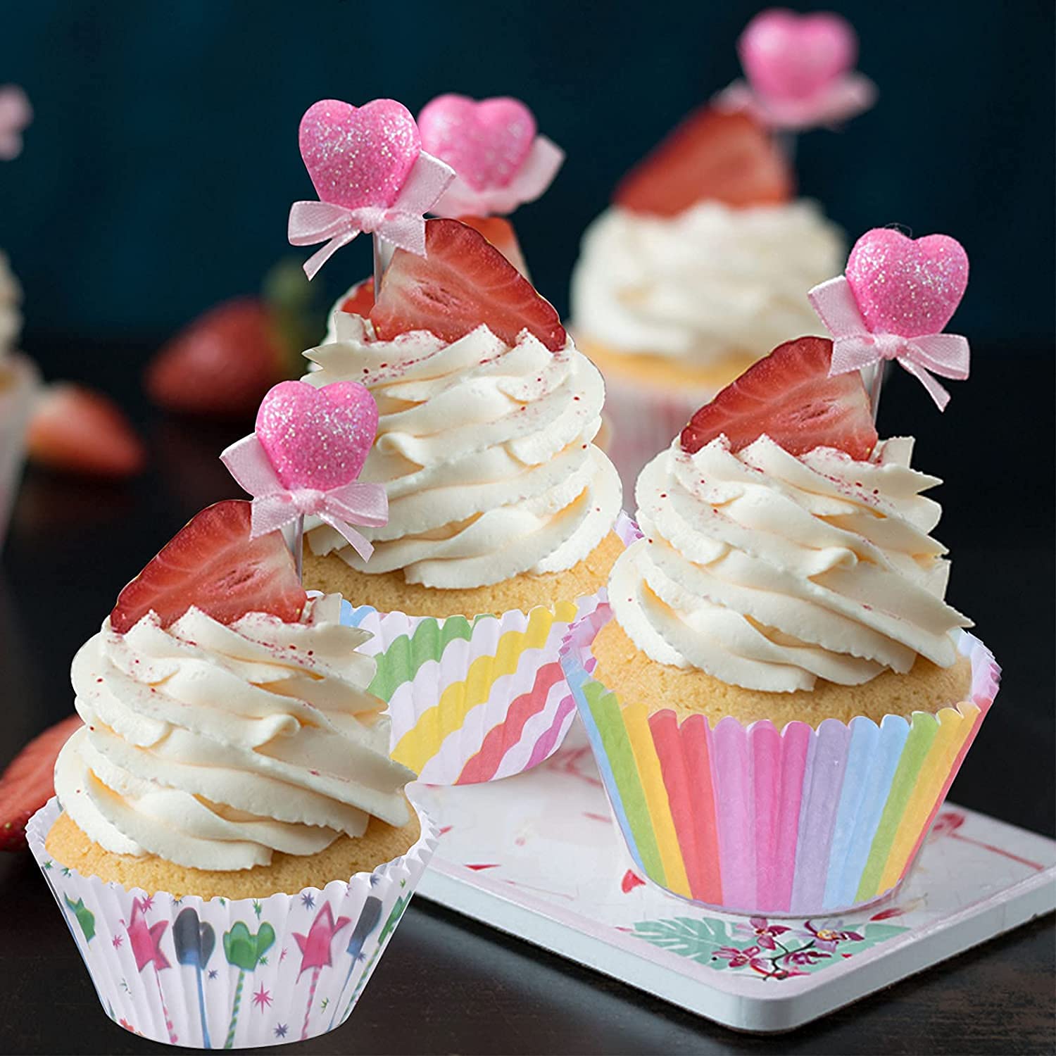 800 Pirottini Per Muffin Rainbow Arcobaleno Con Pennello - Stampini Carta Oleata Forno Antiadherenti Per Cupcake Festa - 2