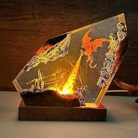MASDEC Epoxy Fire Dragon Resin Lamp - Handmade 3D Illusion USB Night Light, 16-Color LED, 6x4 Fantasy Gamer Bedroom Decor Gift