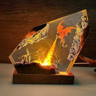 MASDEC Epoxy Fire Dragon Resin Lamp - Handmade 3D Illusion USB Night Light, 16-Color LED, 6x4 Fantasy Gamer Bedroom Decor Gift