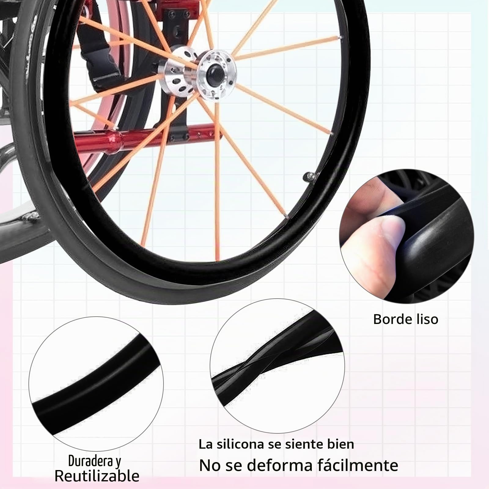 Cubierta para silla de ruedas traseras deportivas, cubierta de silicona para silla de ruedas, cubierta trasera para silla de ruedas, antideslizante, resistente al desgaste, cubierta de empuje de mano