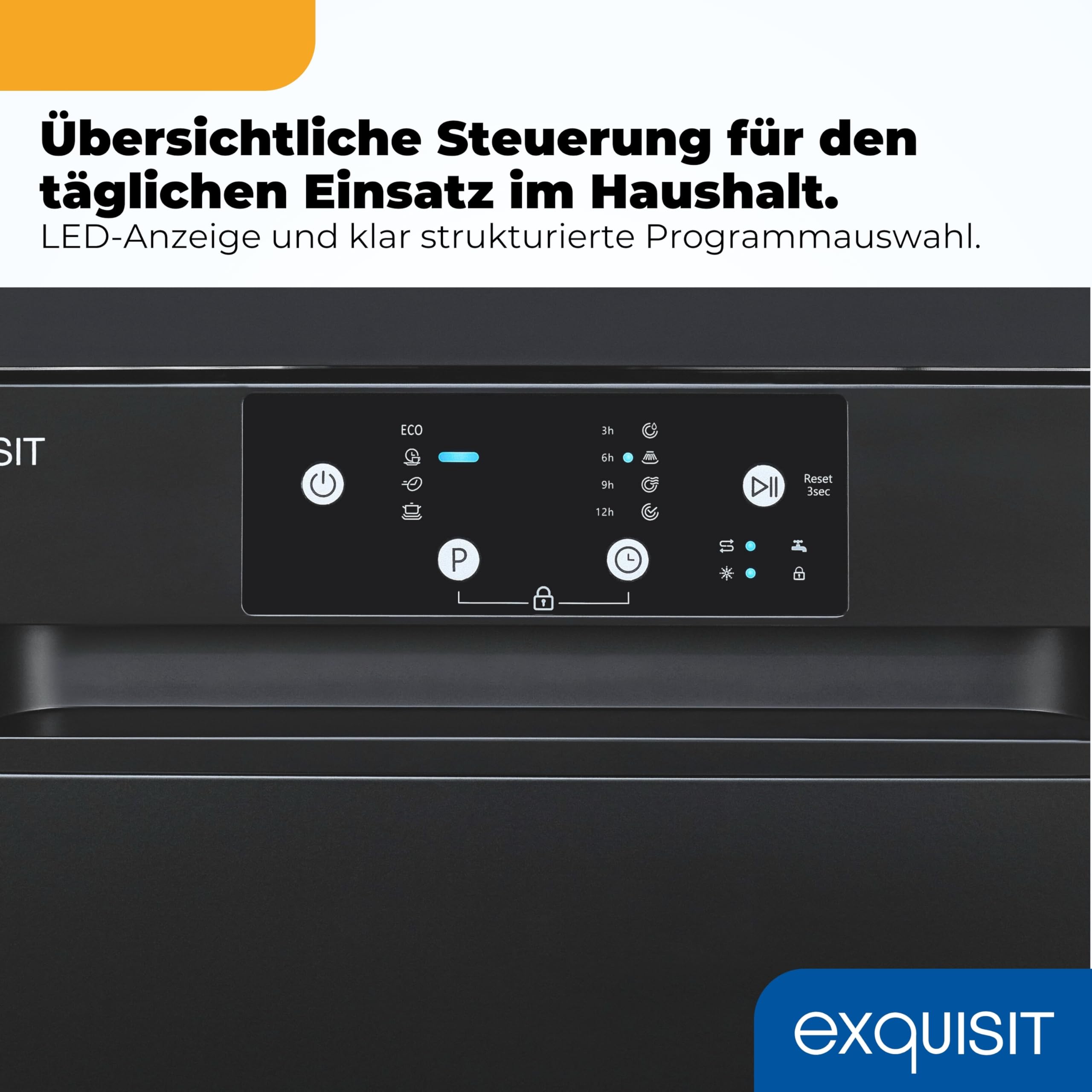 Exquisit Geschirrspüler 45 cm Freistehend Schwarz 9 Maßgedecke 49 dB Aquastop Eco-Programm