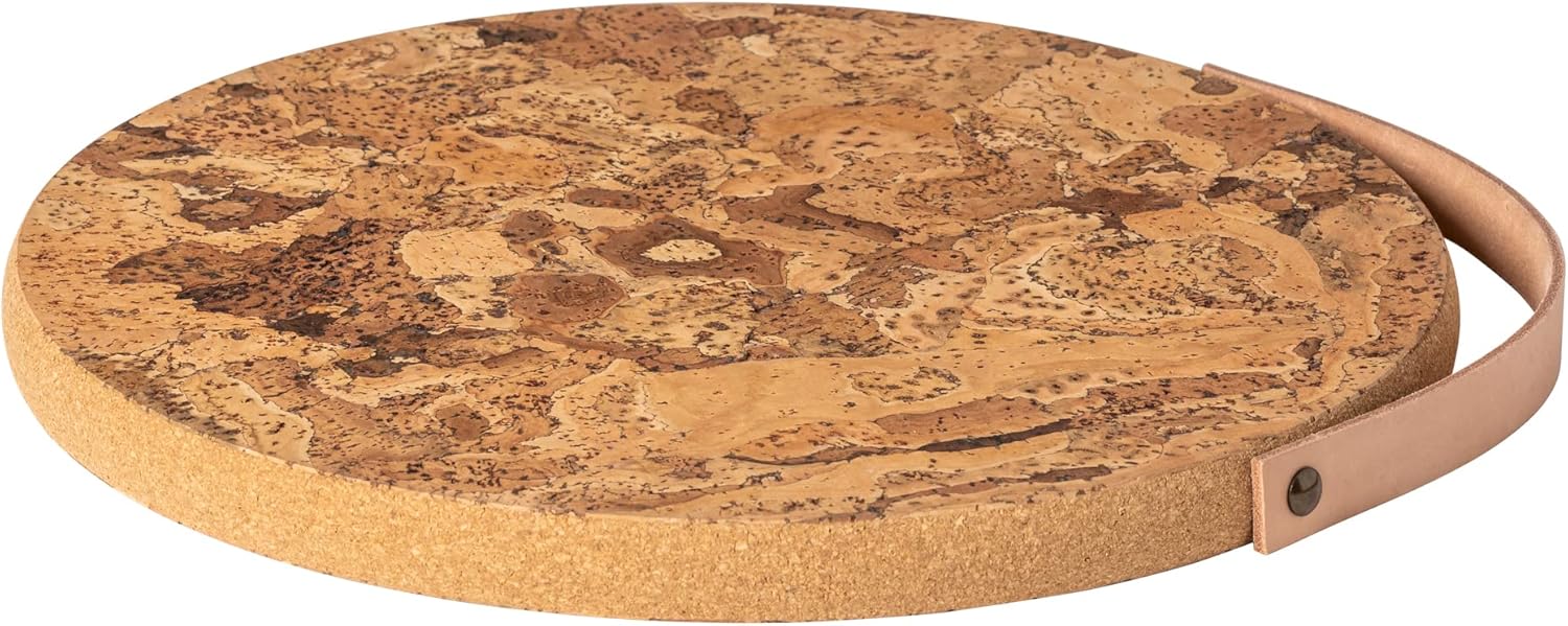 Casafina 12" Cork Trivet with Leather Handle - Cork Collection, Natural | Heat Safe Tableware | Natural Portuguese Cork Material | Restaurant Quality Serveware