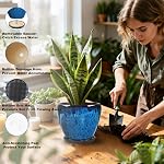 Pots en céramique avec Saucer, 6 inch Glaze Planters pour les plantes intérieures avec trous de drainage, petits pots décoratifs de fleurs en plein air, pots à sucent moderne pour la chambre à coucher