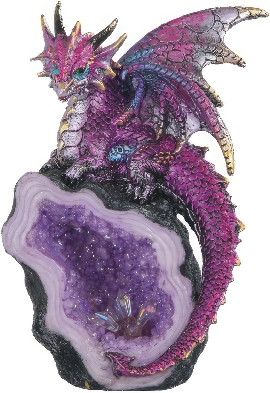 ICE Armor 5.5" H Purple Dragon Guarding Faux Crystal Cave Statue Fantasy Decoration Figurine