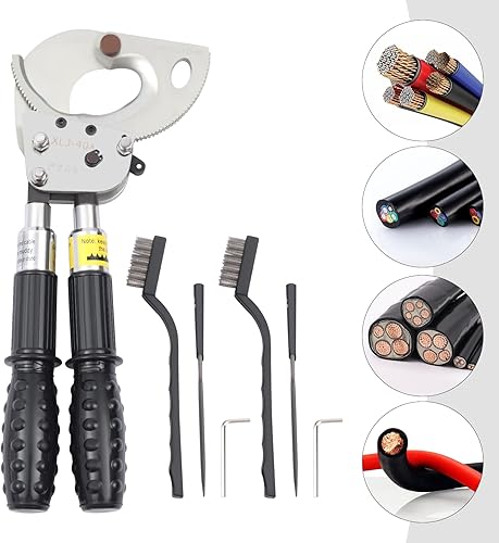 Miniatura 3 de Cortador de cable de trinquete con mango retráctil, herramienta de corte de engranaje único de acero con resorte para cables de cobre aluminio y