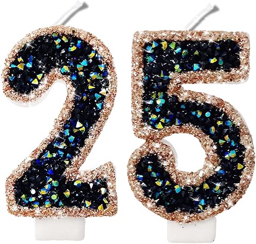 Miniatura 325 de Velas de números con purpurina de oro rosa de 2.8 pulgadas, muchos colores, regalos de cumpleaños de 22 años, velas de cumpleaños, velas de números